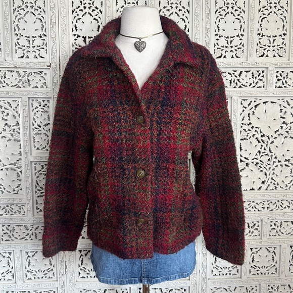 Vtg Weave Of The Irish Wool Blend Red Plaid Colorful Blazer Jacket Sz Small - Picture 1 of 9